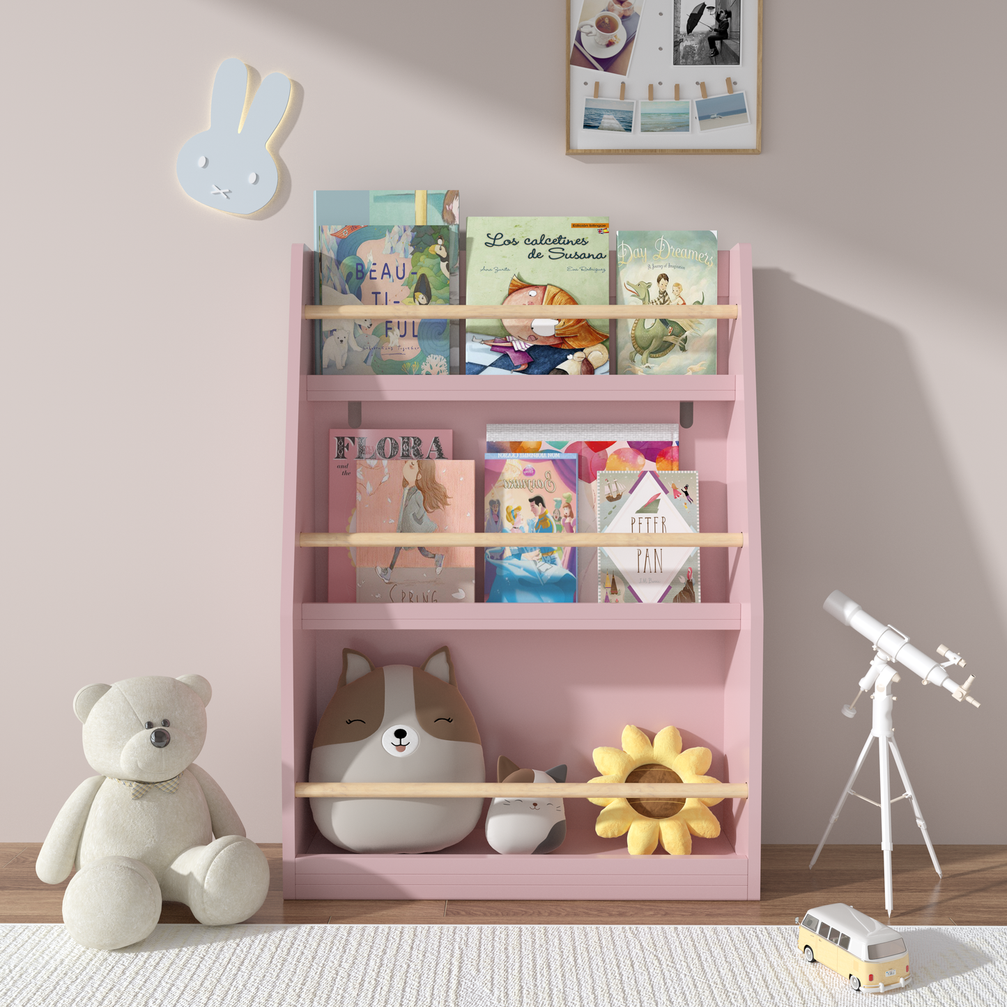 3 Tier Kids Book Shelf,Kids Book Rack, Helps Keep Bedrooms, Playrooms, And Classrooms Organized,Pink