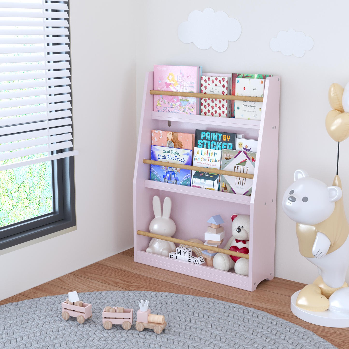 3 Tier Kids Book Shelf,Kids Book Rack, Helps Keep Bedrooms, Playrooms, And Classrooms Organized,Pink