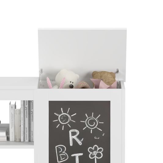 3-in-1 Kids Bookshelf And Toy Storage Cabinet With Chalkboard  Modern White Organizer For Playroom