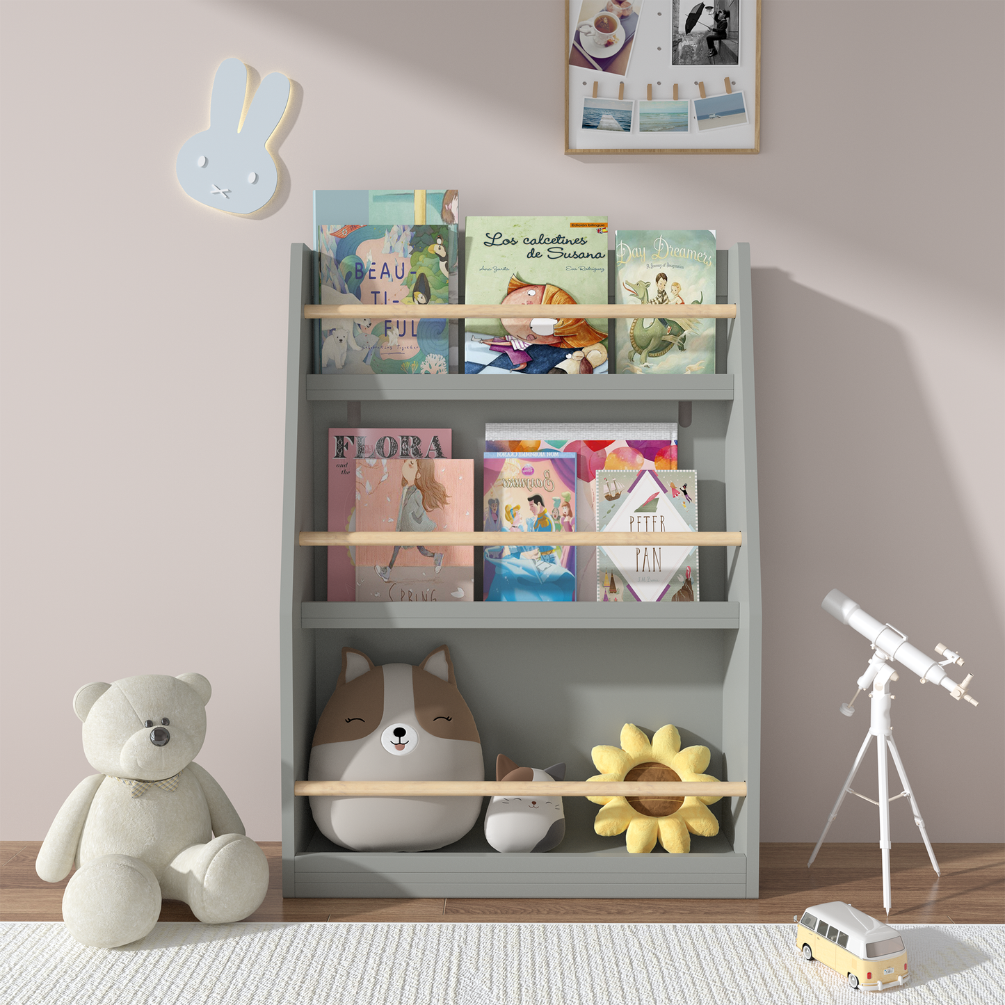 3 Tier Kids Book Shelf,Kids Book Rack, Helps Keep Bedrooms, Playrooms, And Classrooms Organized, Gray
