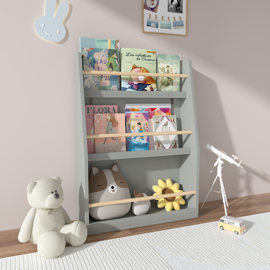 3 Tier Kids Book Shelf,Kids Book Rack, Helps Keep Bedrooms, Playrooms, And Classrooms Organized, Gray