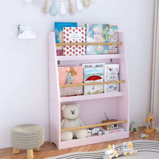 3 Tier Kids Book Shelf,Kids Book Rack, Helps Keep Bedrooms, Playrooms, And Classrooms Organized,Pink
