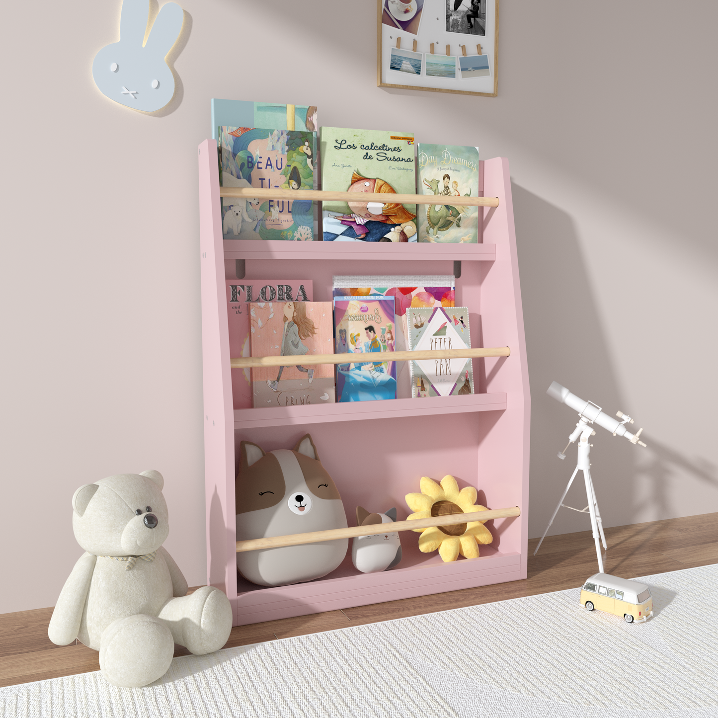 3 Tier Kids Book Shelf,Kids Book Rack, Helps Keep Bedrooms, Playrooms, And Classrooms Organized,Pink